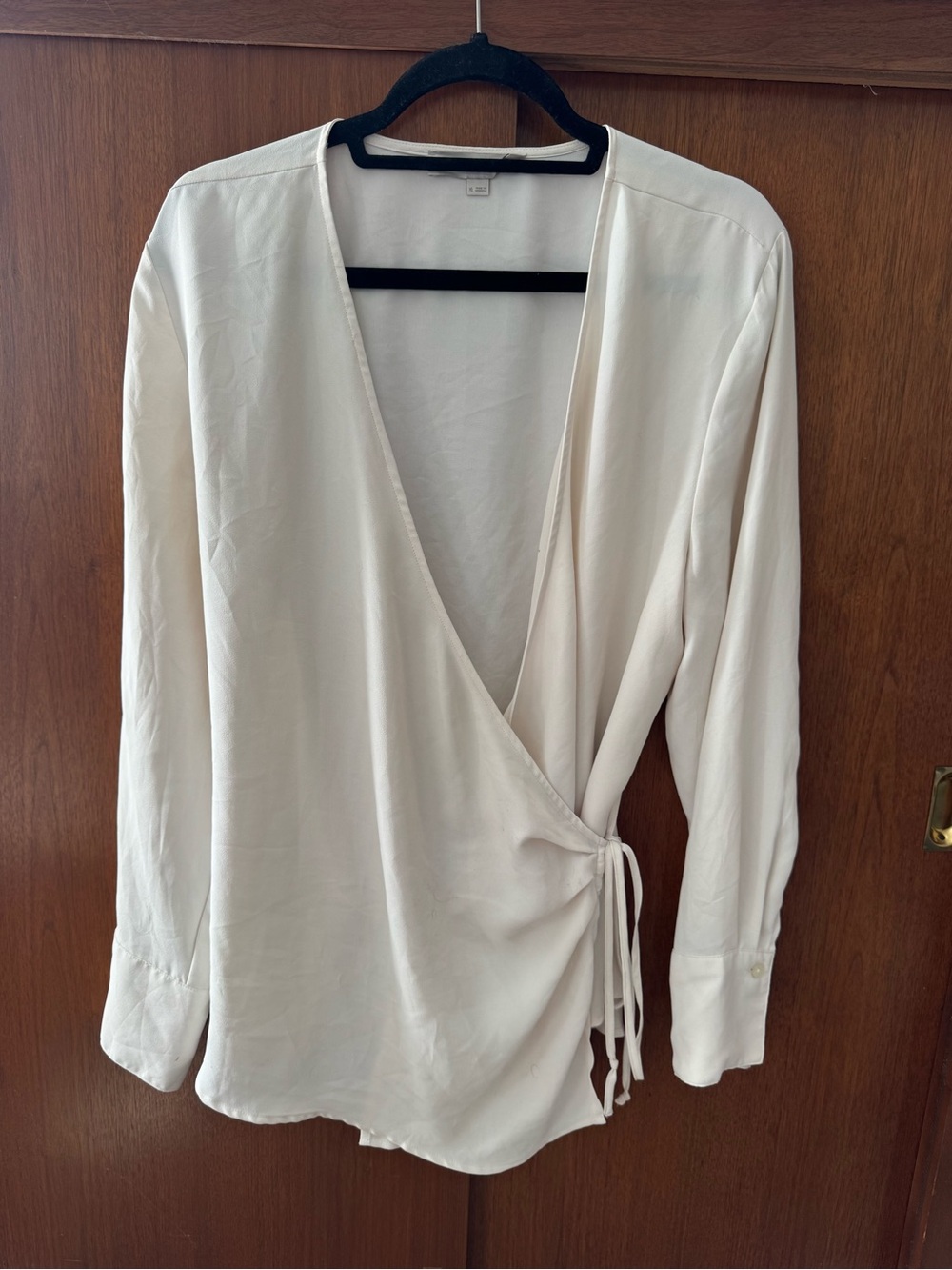 LOFT Cream Wrap Blouse with Side Tie